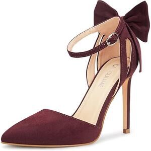 New Carcuume Womens Size 10 Wine Red Bow Faux Suede Closed Toe 4" Heel Shoes
